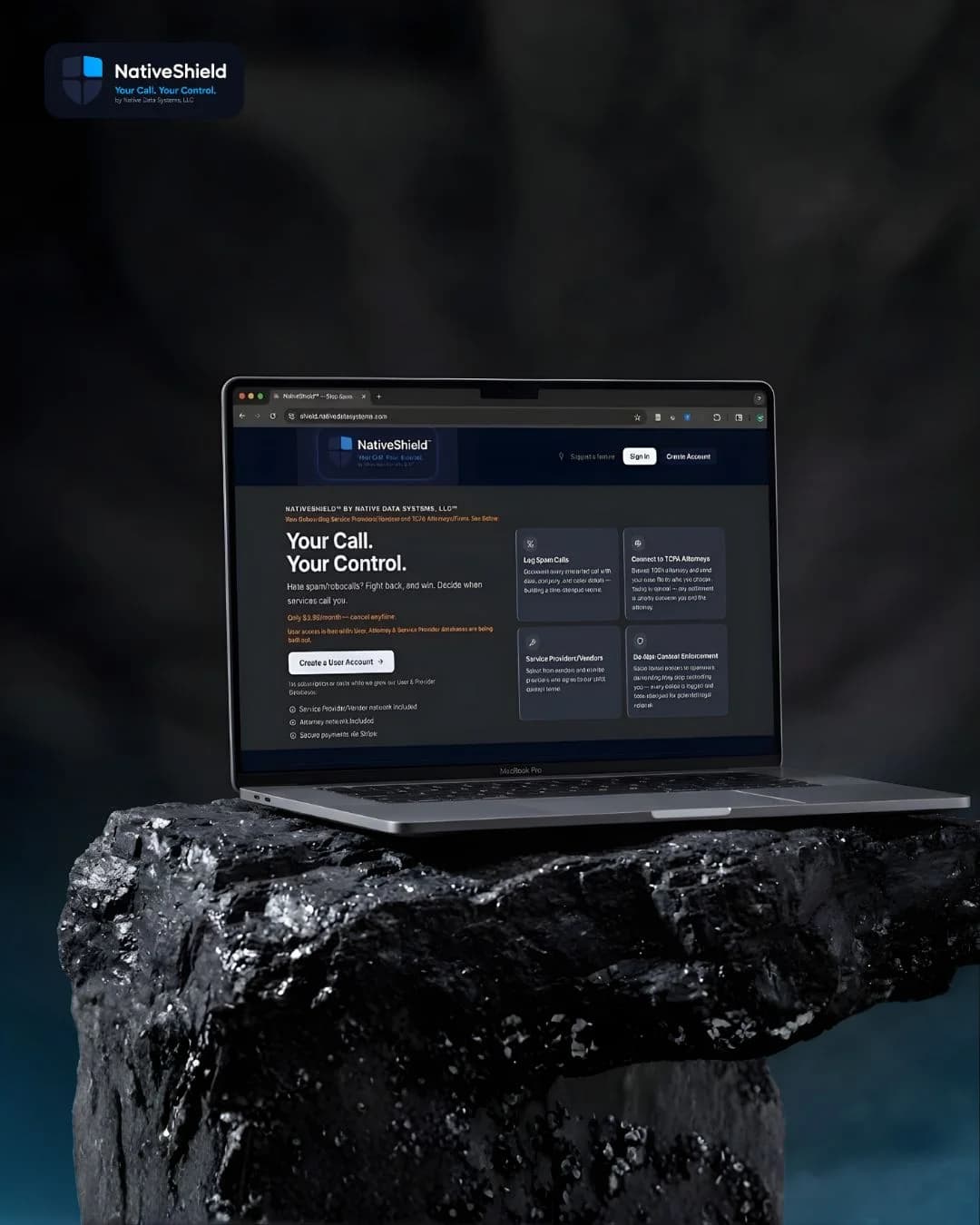Website mockup for a call-control app
